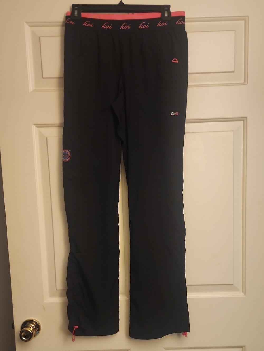 koi Black Scrub Pants with Pink Waistband and Accents